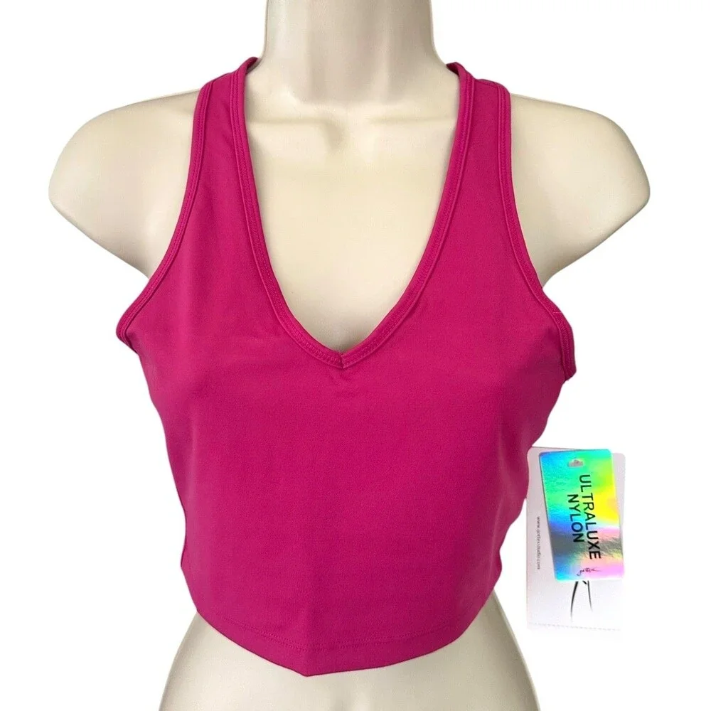 X by Gottex Women's ULTRALUXE NYLON Sports Bra Quick Dry Size M Deep Magenta